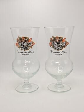 2 Downtown Disney Anaheim Rainforest Cafe Collectible Hurricane Glass Cups W Box